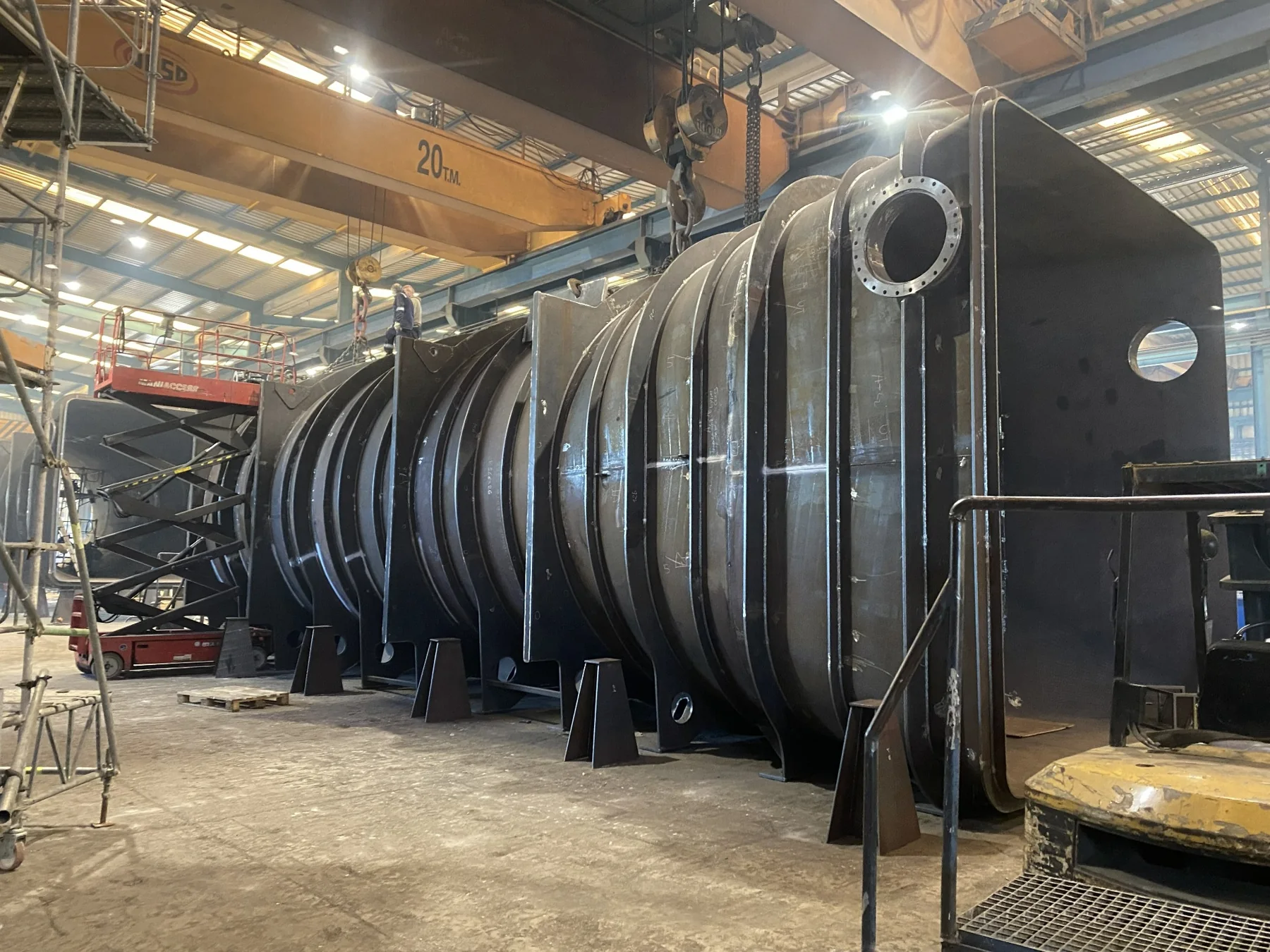 Large welded duct in La Rhune's workshop